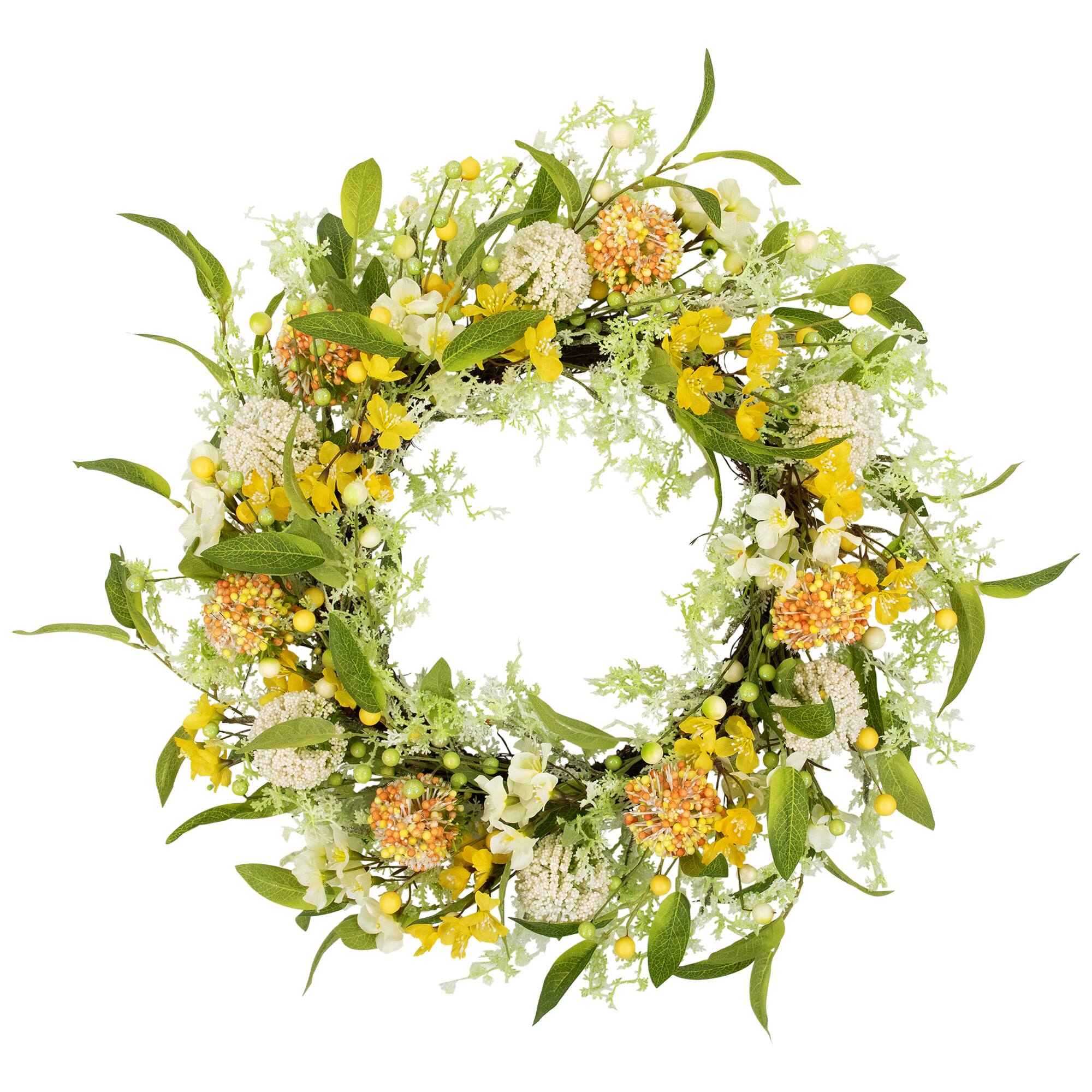 26" Yellow & Orange Berry & Thistle Floral Spring Wreath